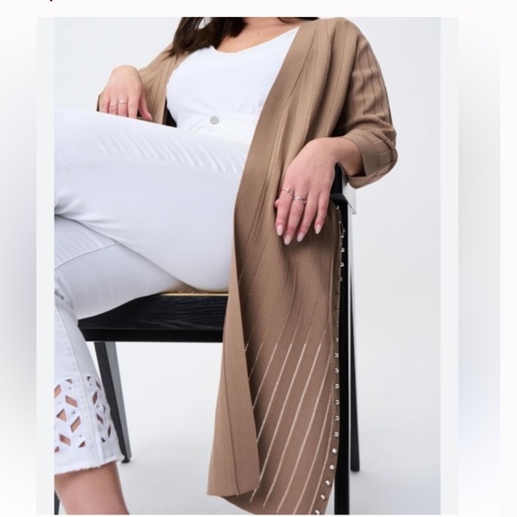 JOSEPH RIBKOFF cardigan in tan 
Luxury medium duster longline tiger eye… - Picture 2 of 6